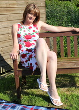 Naughty British housewife playing in her garden