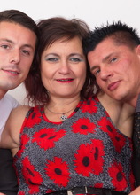 Hairy mature lady fooling around with two guys in Mature.nl | Elite Mature