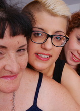 Three old and young lesbians make out and then some