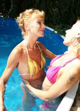 Elite Mature Porn Pics Two old and young lesbians making out at the pool - Mature.nl xxx sex photos